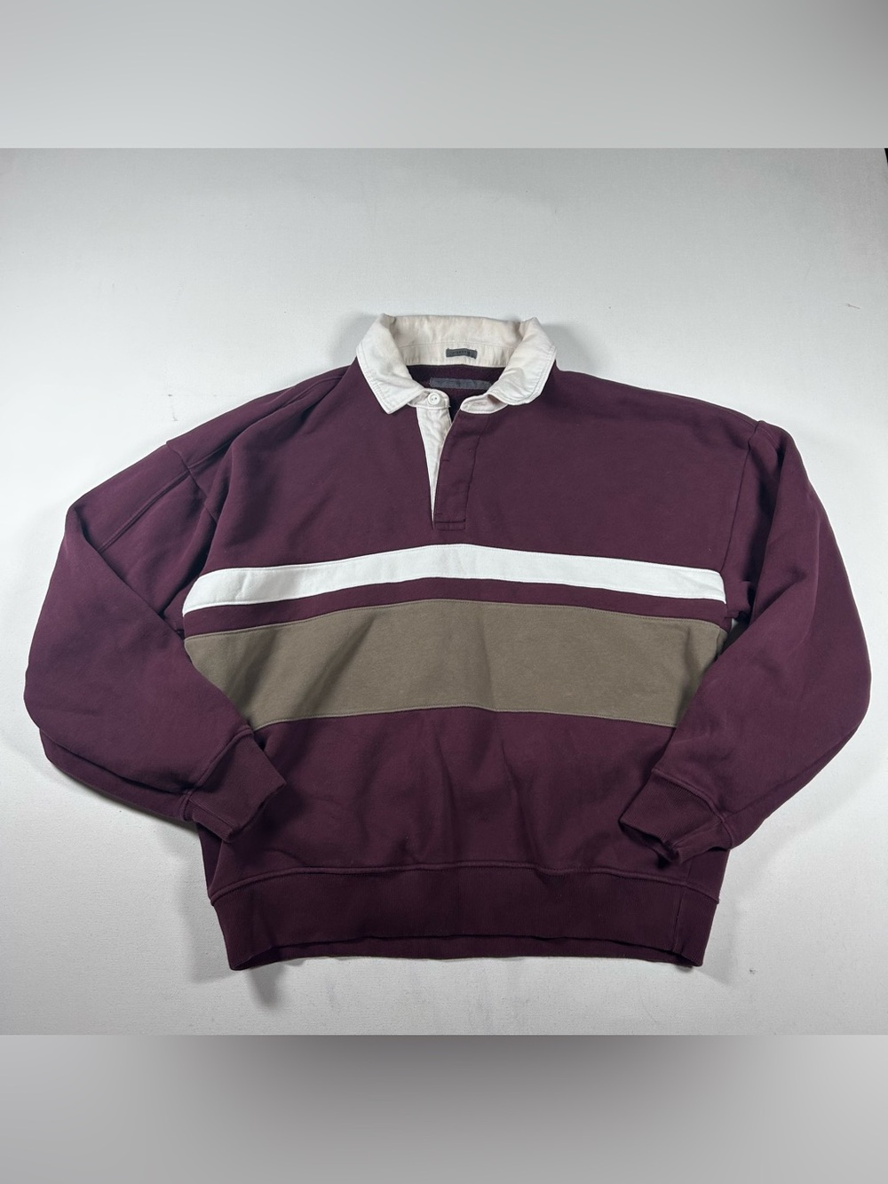 Abercrombie & Fitch Mens Heavyweight Rugby Shirt Burgundy Striped Sz M Oversized